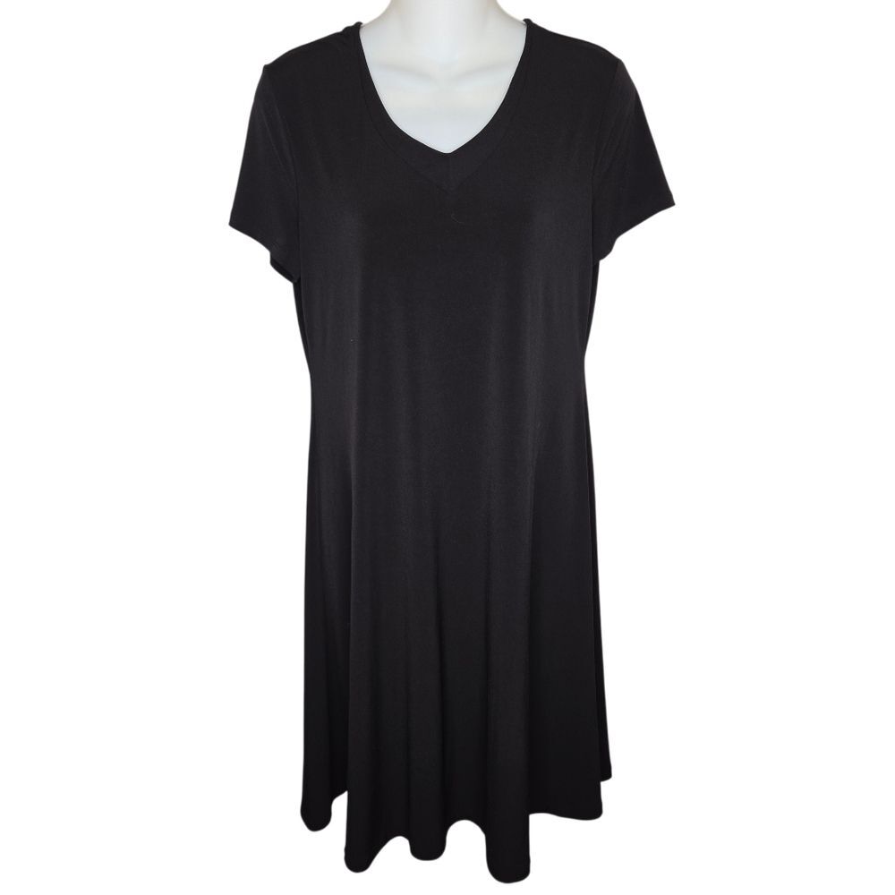 Chico's LBD Black Stretch Jersey V-neck Short Sleeve Mini Dress Size 0 Small